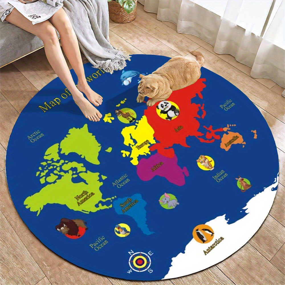 World Map Round Rug Flannel Ed - Kids Education Room 评论和价格